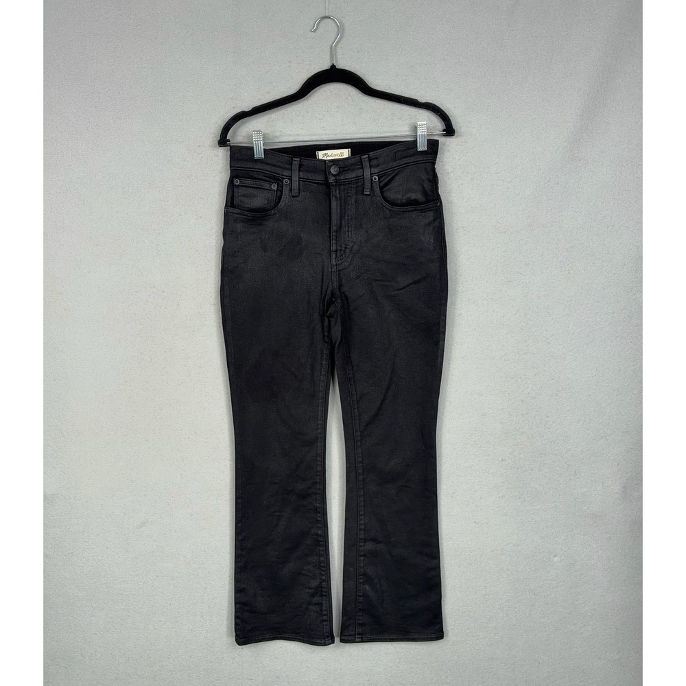 Madewell Kick Out Jeans Womens 27 Black Coated Denim Crop Flare Mid-Rise Goth